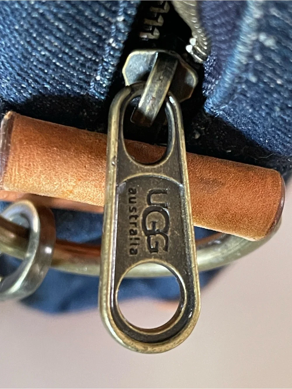 UGG Denim/Leather Canvas Messenger Bag with Brown Leather Trim *RARE*